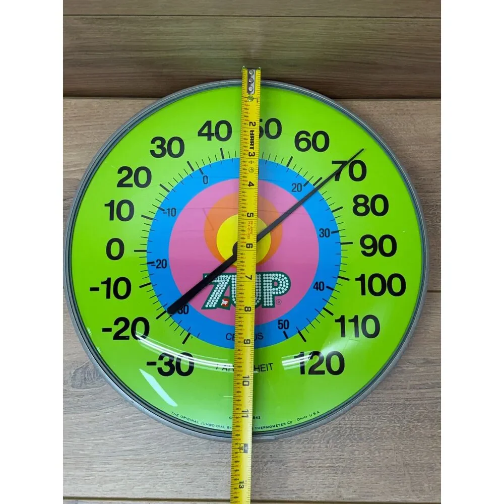 Vintage 7UP Dial Thermometer Sign Ohio Thermometer Co. 12
